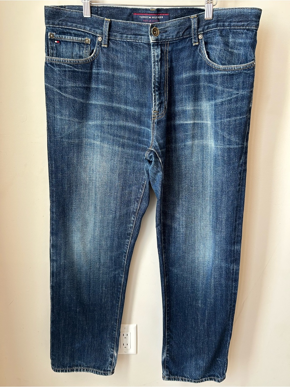 Y2K Tommy Hilfiger Premium Denim Jeans Men’s Straight Leg Distressed Hem 36x30